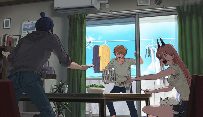 Denji, Power, and Aki Hayakawa Relaxing Scene