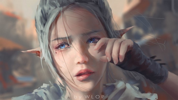 Fantasy girl with blue eyes and pointy ears by WLOP