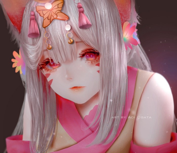Anime girl with silver hair and red eyes