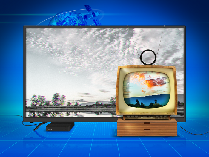 4K LED TV and vintage TV with glitch art