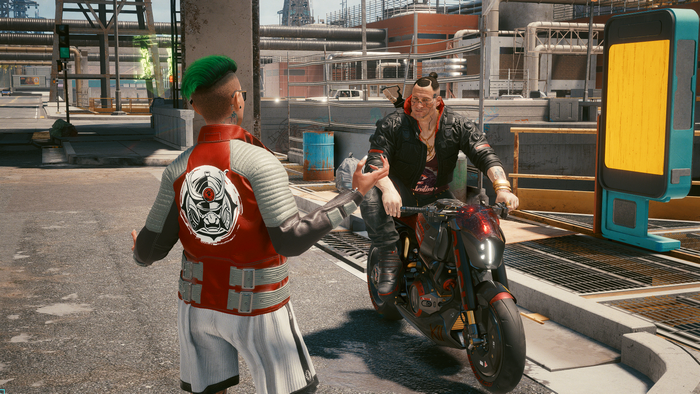 Jackie Welles from Cyberpunk 2077 on a motorcycle