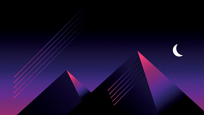 Retrowave pyramids under a crescent moon