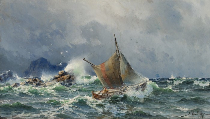 Boat in a Stormy Sea by Herman Gustav Sillen