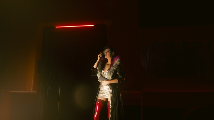 Woman smoking in Cyberpunk 2077