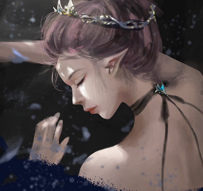 Fantasy elf girl with crown and blue jewel