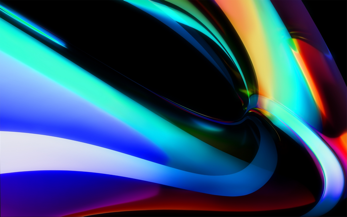 Abstract colorful flowing shapes on black background