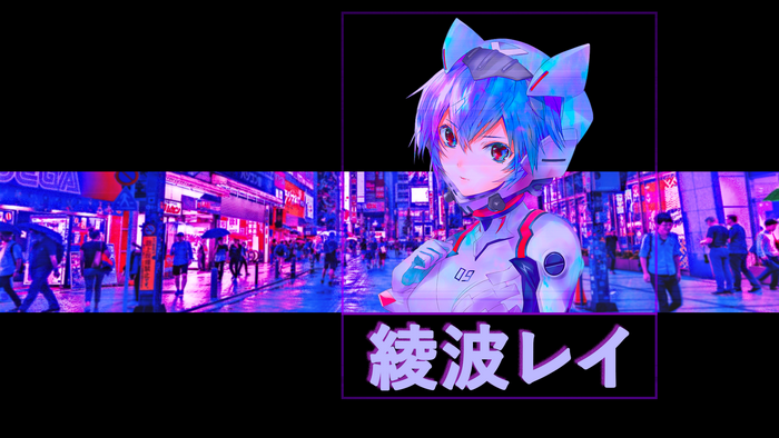 Ayanami Rei from Neon Genesis Evangelion in a cyberpunk city