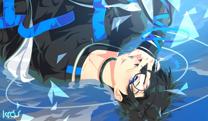 Anime boy with black hair and glasses