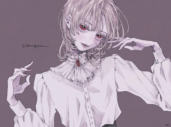 Vampire Girl with Short Hair and Red Eyes
