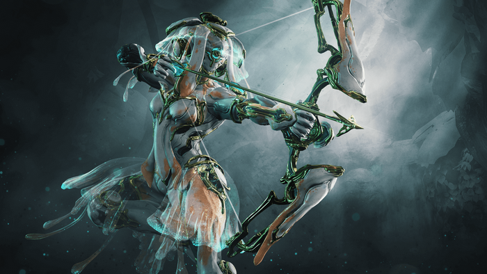 Ivara from Warframe aiming a bow