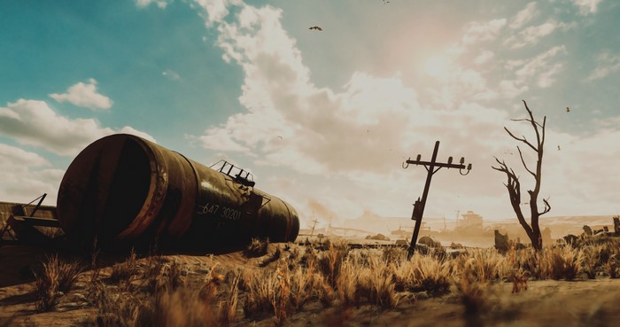4K Metro Exodus train wreck in apocalyptic landscape