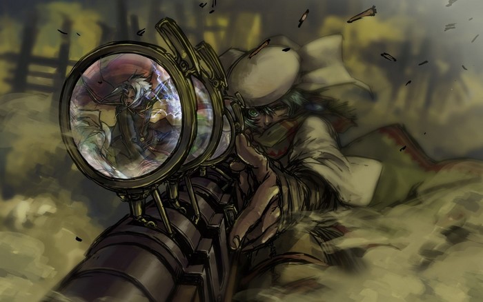 Anime character with sniper rifle and steampunk elements