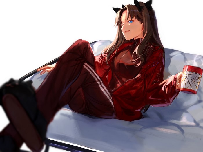 Rin Tohsaka from Fate/Stay Night with a cup