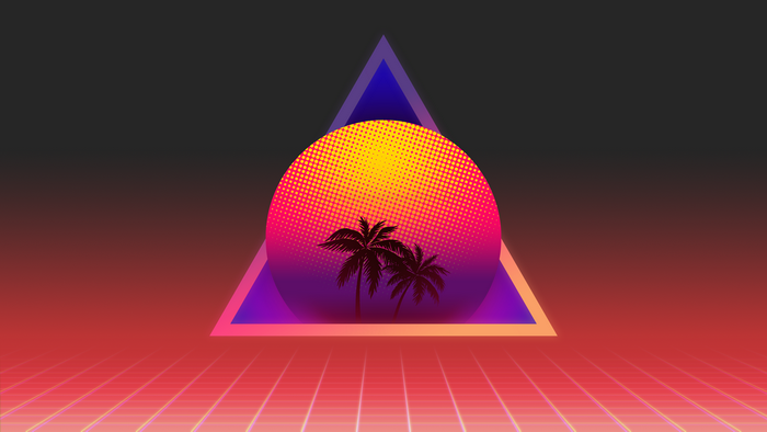 4K Vaporwave Sunset with Palm Trees and Triangle