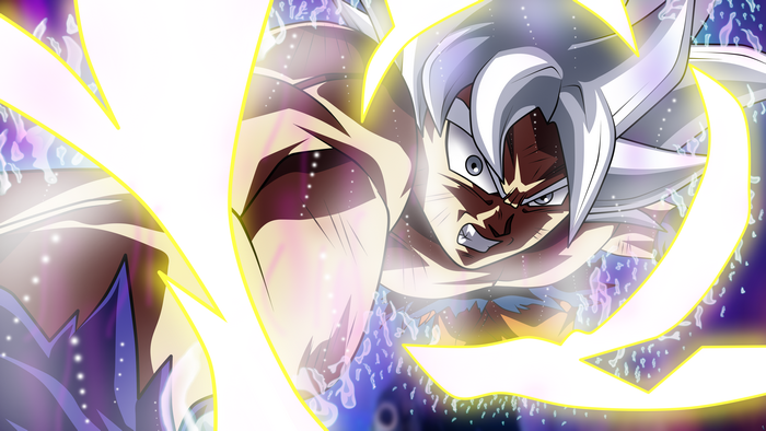 Son Goku from Dragon Ball using Ultra Instinct