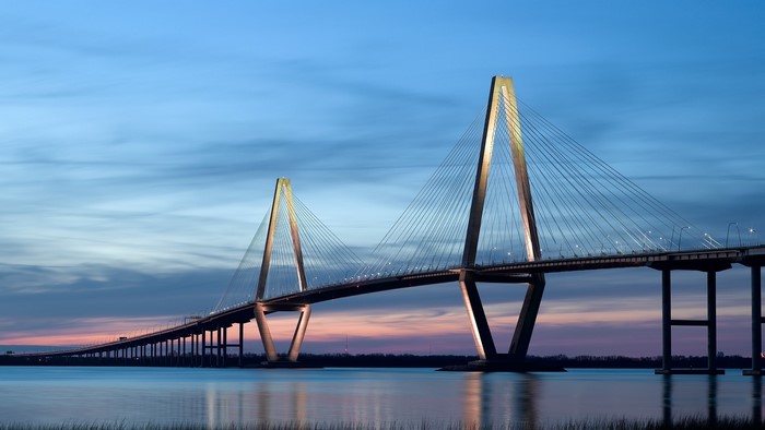 Arthur Ravenel Jr. Bridge in South Carolina at Dusk