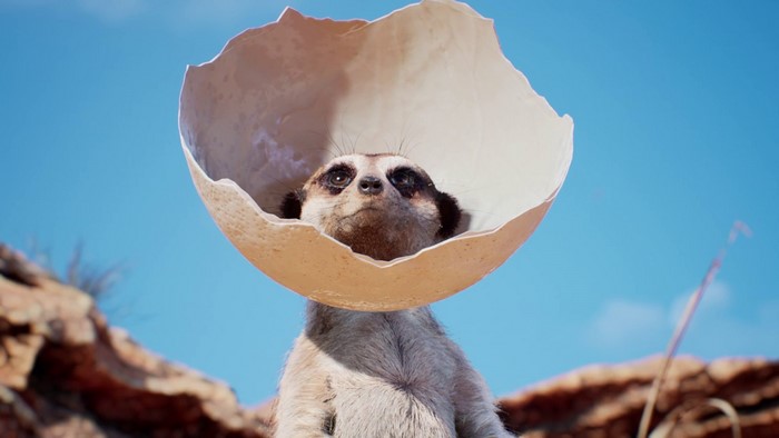Meerkat wearing an eggshell hat in The Lion King CGI
