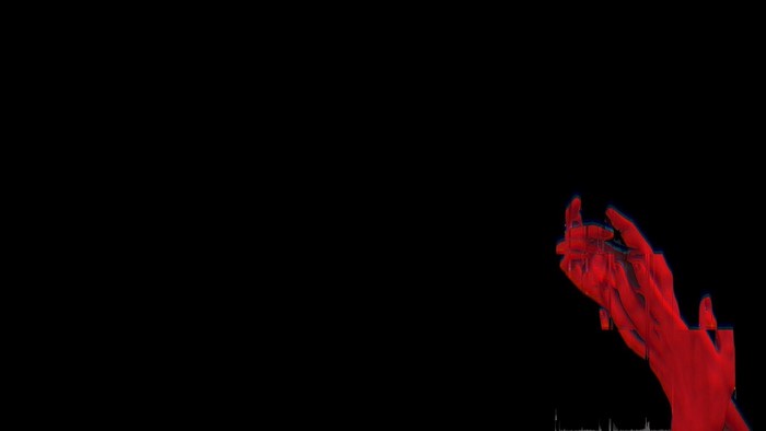 Glitch art red hands on black background