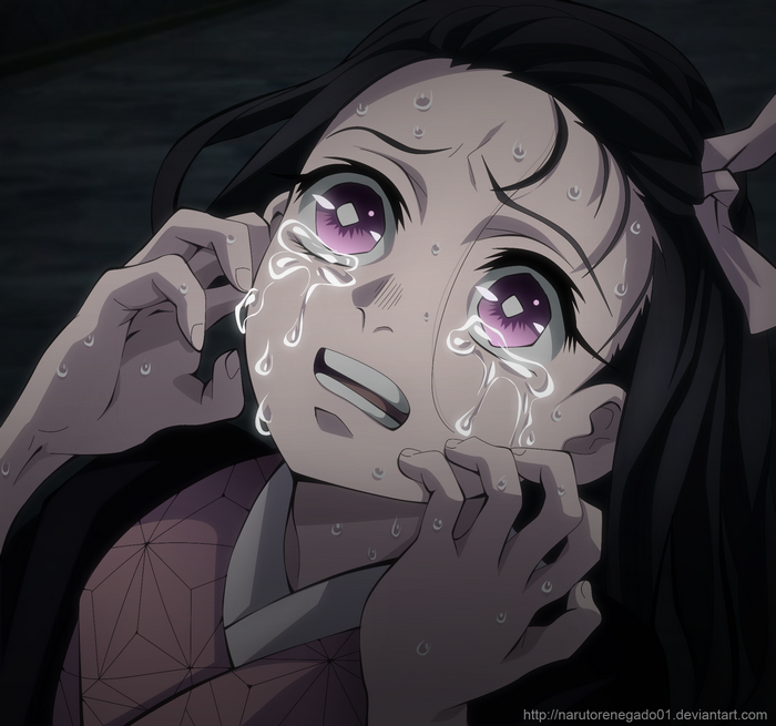 Kamado Nezuko from Kimetsu no Yaiba crying