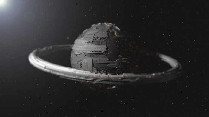 Sci-fi planet with rings in space