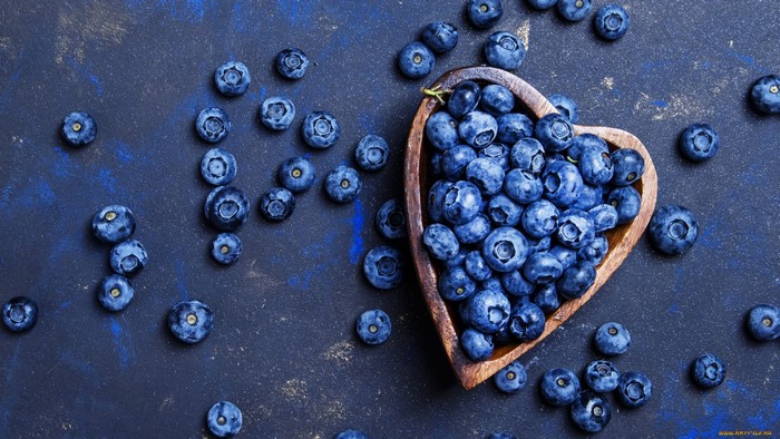 Blueberries in a heart-shaped bowl