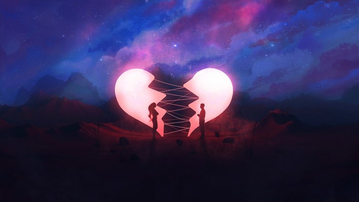 Couple trying to mend a broken heart in space