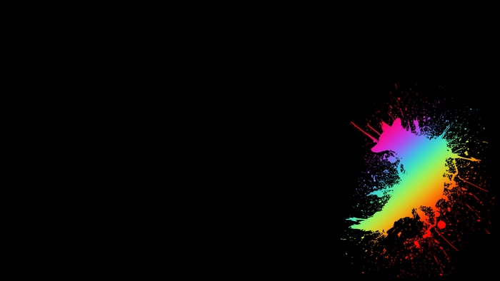 Rainbow paint splatter in the shape of a fox
