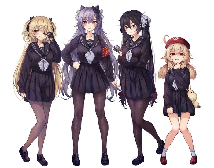 4 girls from Genshin Impact in school uniforms