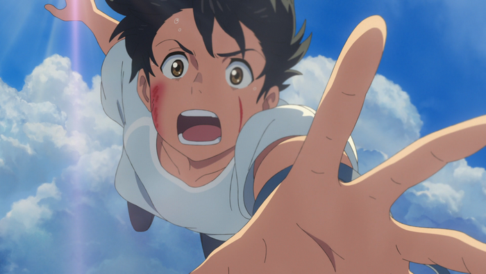 Hodaka Morishima from Tenki no Ko falling in the sky