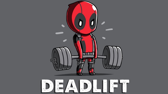 Deadpool doing a deadlift