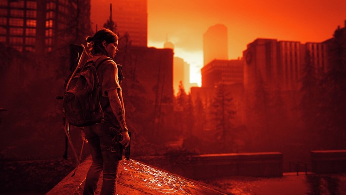 Ellie from The Last of Us 2 in a city