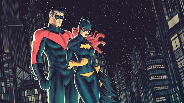 Nightwing and Batgirl in Gotham City
