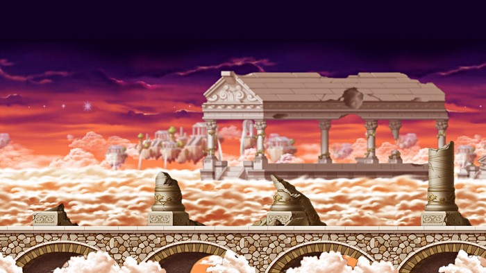 Ruined ancient structures in the clouds in MapleStory