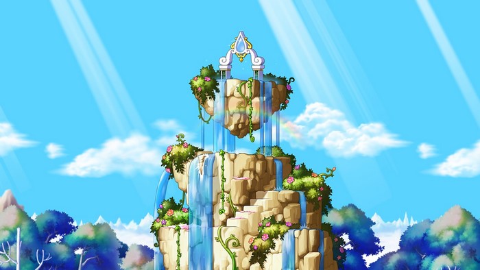 Floating islands with waterfalls and flowers in MapleStory