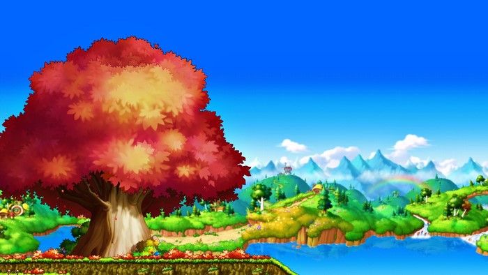 MapleStory landscape with a large autumn tree