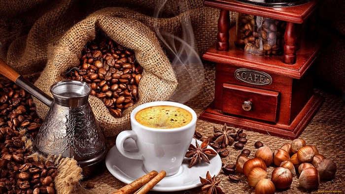 Coffee Beans, Spices, and Brewed Coffee