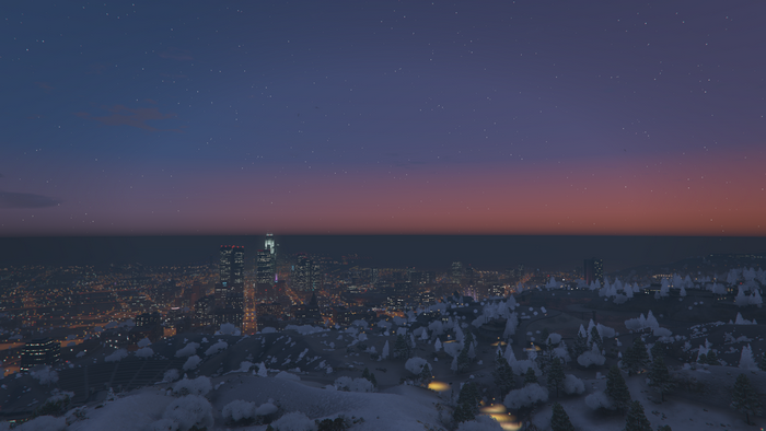 4K snow city at dusk from Grand Theft Auto V