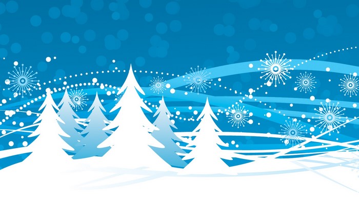 Abstract winter scene with snow-covered trees and snowflakes