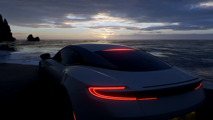 Car on a beach at sunset, Forza Horizon 4
