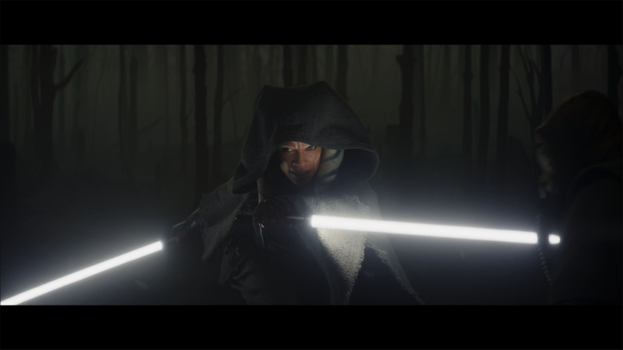 Ahsoka Tano from Star Wars holding two lightsabers