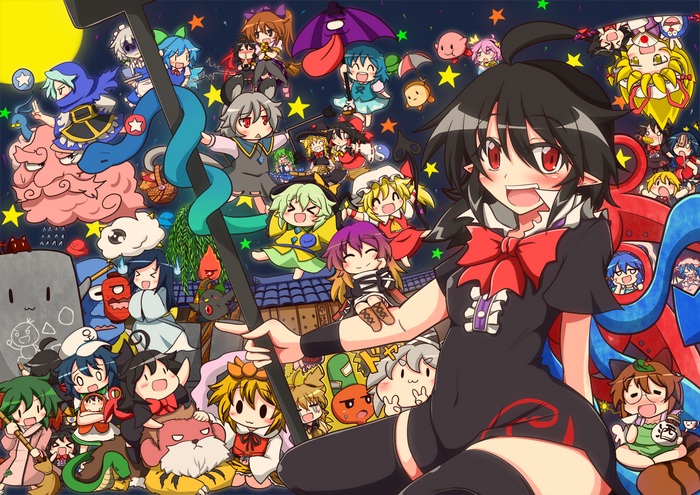 Touhou Project characters in a chaotic gathering