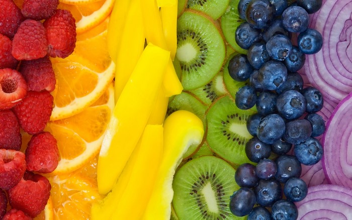 Colorful arrangement of fruits and vegetables