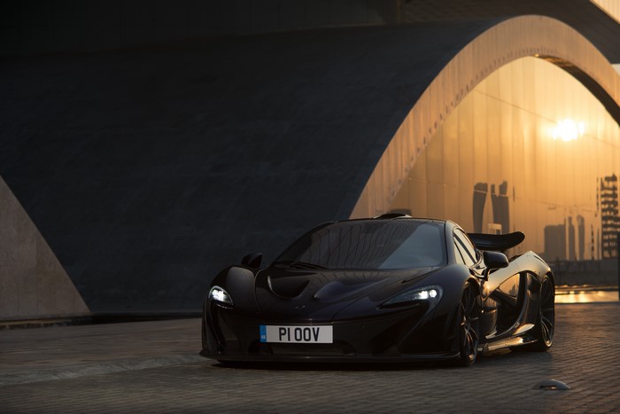 4K Black McLaren P1 Supercar at Sunset