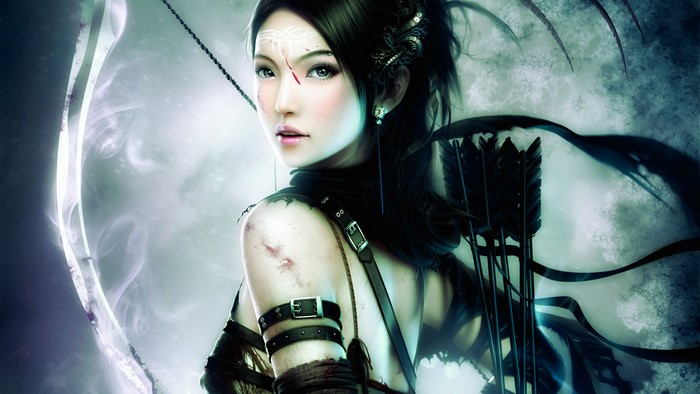 Fantasy Archer Woman with Bow and Arrows