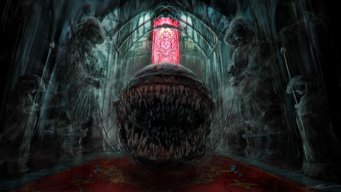 Chain Chomp from Mario Bros. in a dark hall