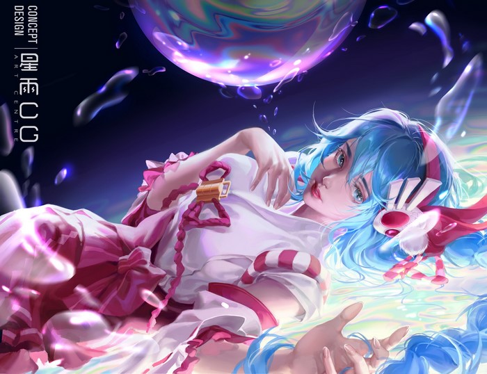 Fantasy art of a woman with blue hair
