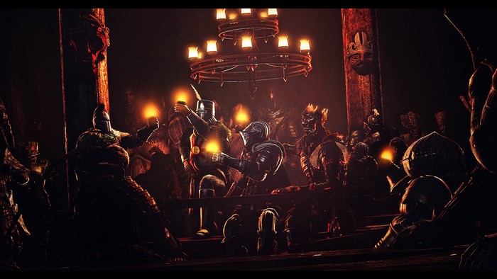 Dark Souls artwork of knights in a hall