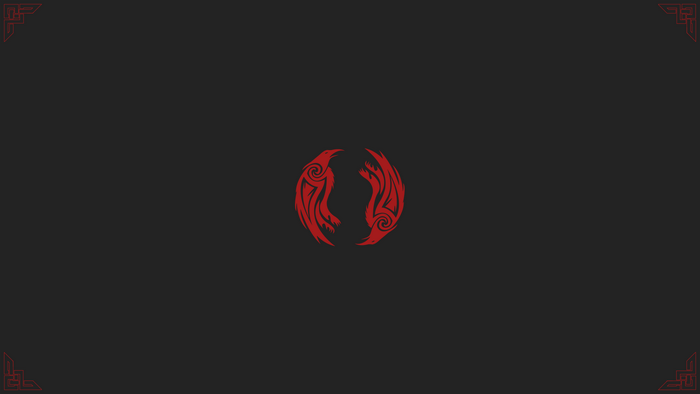 Minimalist dark wallpaper with red raven tribal art