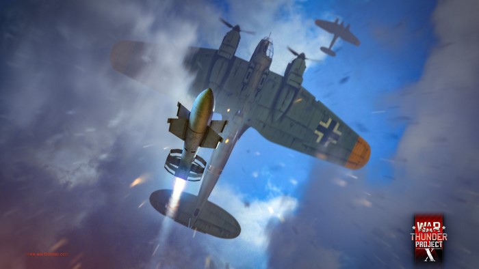 German bomber dropping a bomb in War Thunder