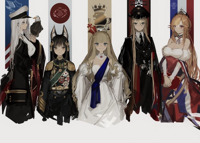 Azur Lane characters in military uniforms and dresses